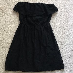 Black floral lace strapless dress, small